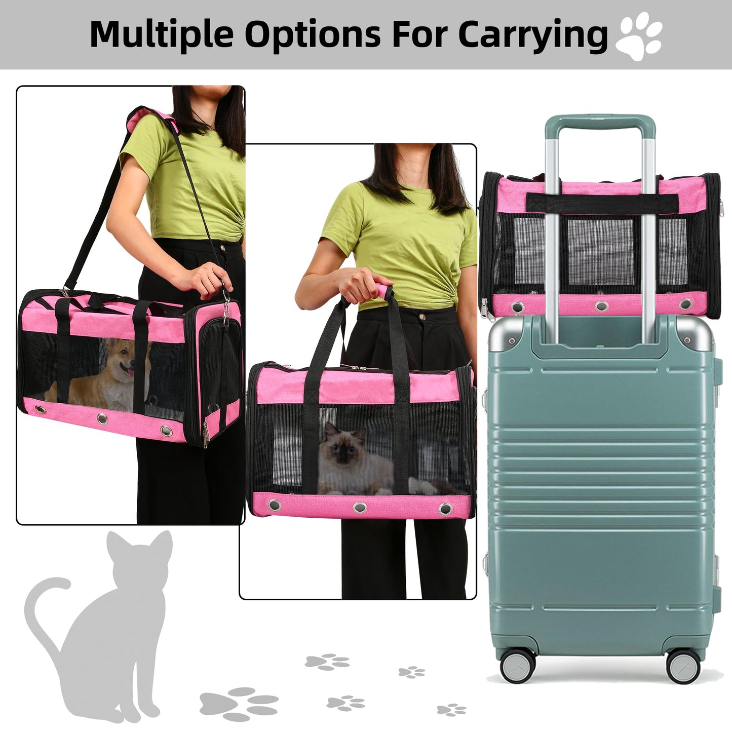Dycietx Soft Sided Foldable Cat/Dog/Pet/Puppy Carrier Bag, Portable Pets Travel Carriers For Cats/Dogs With Shoulder Strap & Removable Mat, Durable Cat Basket of 17 lbs Airline Approved(Black, M)