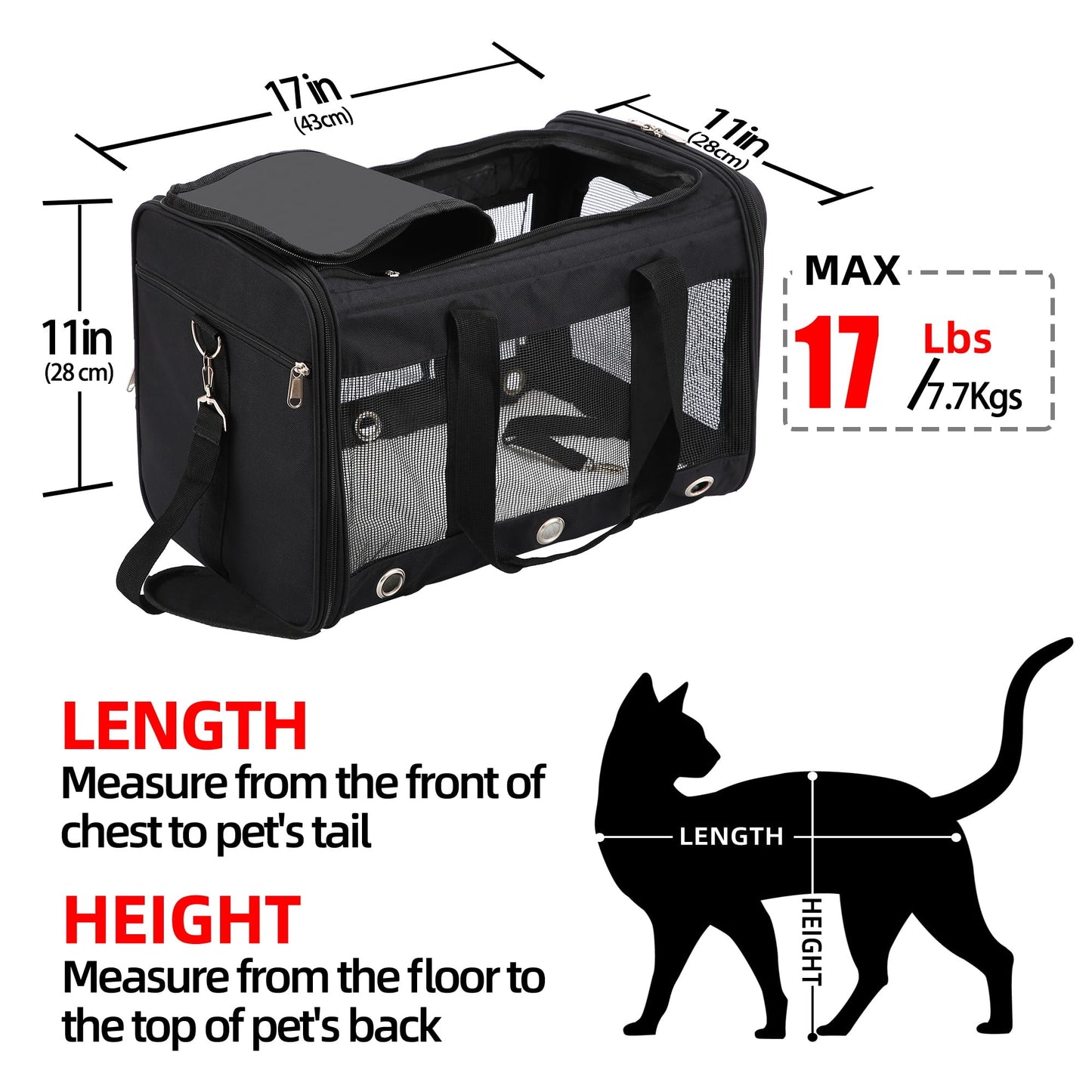 Dycietx Soft Sided Foldable Cat/Dog/Pet/Puppy Carrier Bag, Portable Pets Travel Carriers For Cats/Dogs With Shoulder Strap & Removable Mat, Durable Cat Basket of 17 lbs Airline Approved(Black, M)